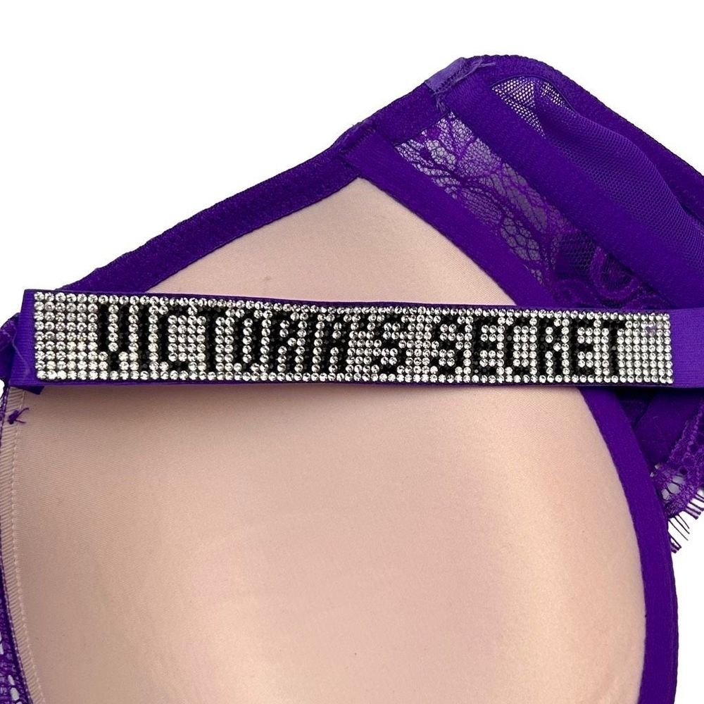 NWOT Victoria Secret 38C Bling Strap Purple Lace Push-Up Underwire Bra - Picture 3 of 11